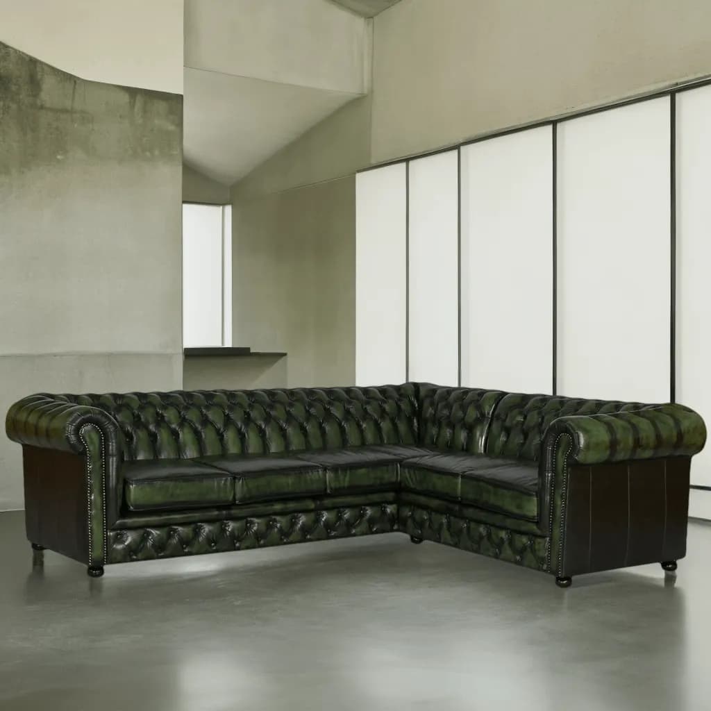 IndiFash Forest Green L shape Chesterfield sofa thumbnail 2