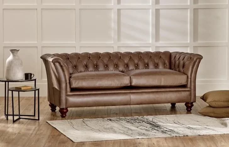 IndiFash Warm Brown Three Seater Chesterfield Sofa thumbnail 2