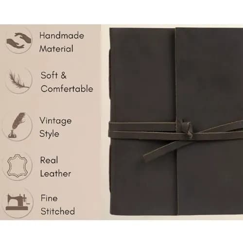 IndiFash - Handmade Vintage Leather Diary with Plain Paper for Men and Women, Raksha Bandhan Gift as Art Sketchbook, Travel Diary and Notebooks to Write, Best Rakhi Gift - 6 x 8 Inches - (Dark Brown) thumbnail 3