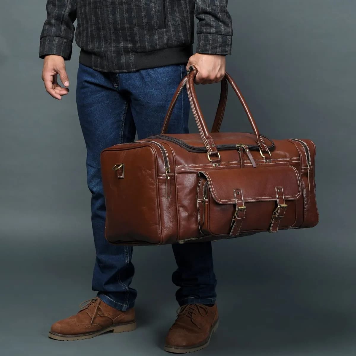 Genuine Leather Travel Duffle Bag thumbnail 3
