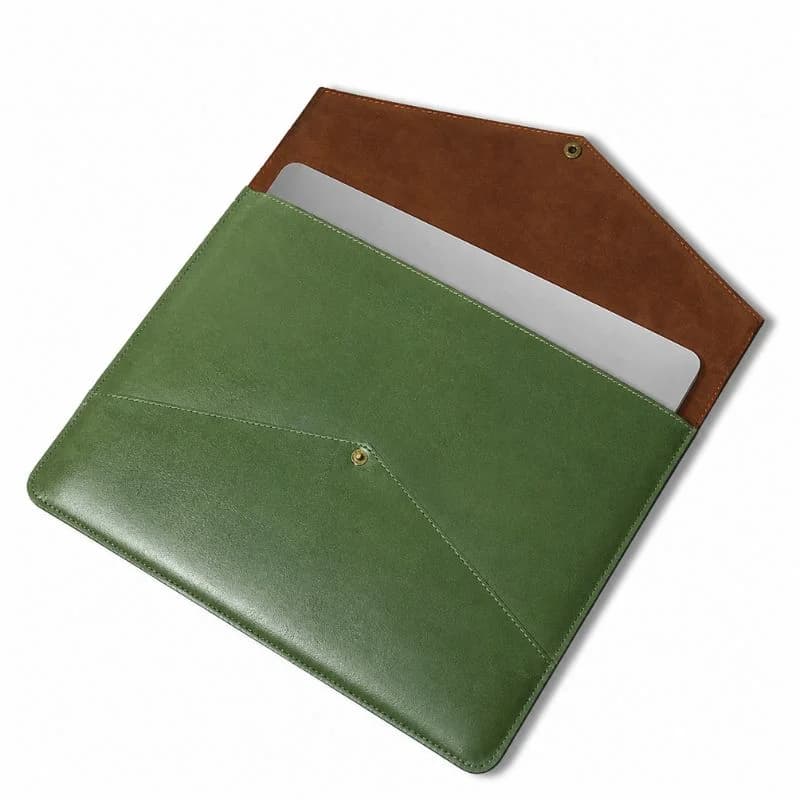 Green Leather Laptop Sleeve thumbnail 3