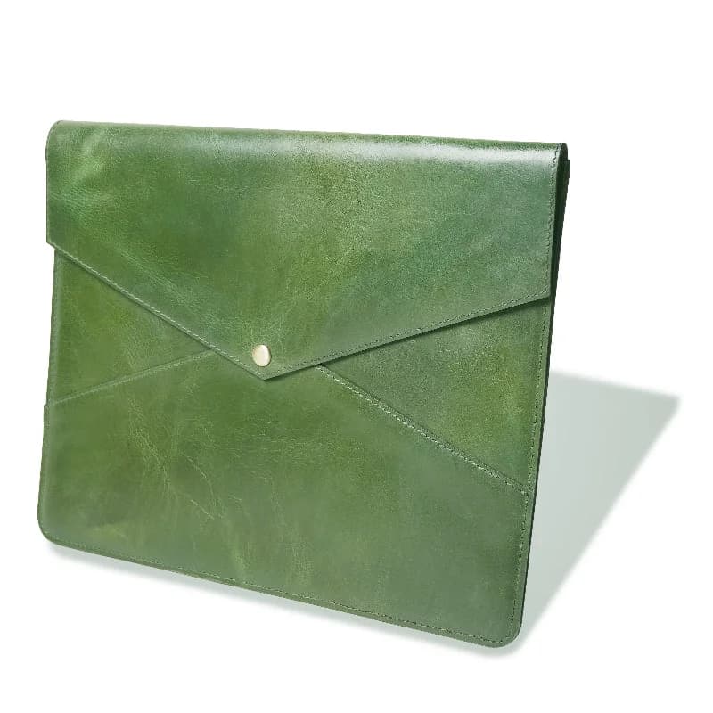 Green Leather Laptop Sleeve thumbnail 7