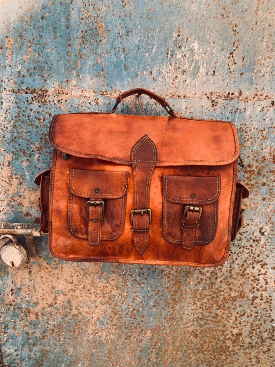 handcrafted ND leather bag with pocket 11*15 thumbnail 2