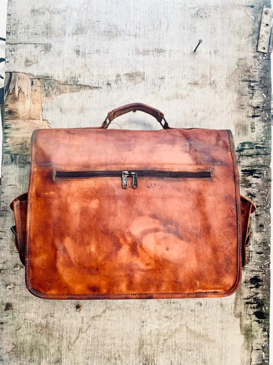 handcrafted ND leather bag with pocket 11*15 thumbnail 4