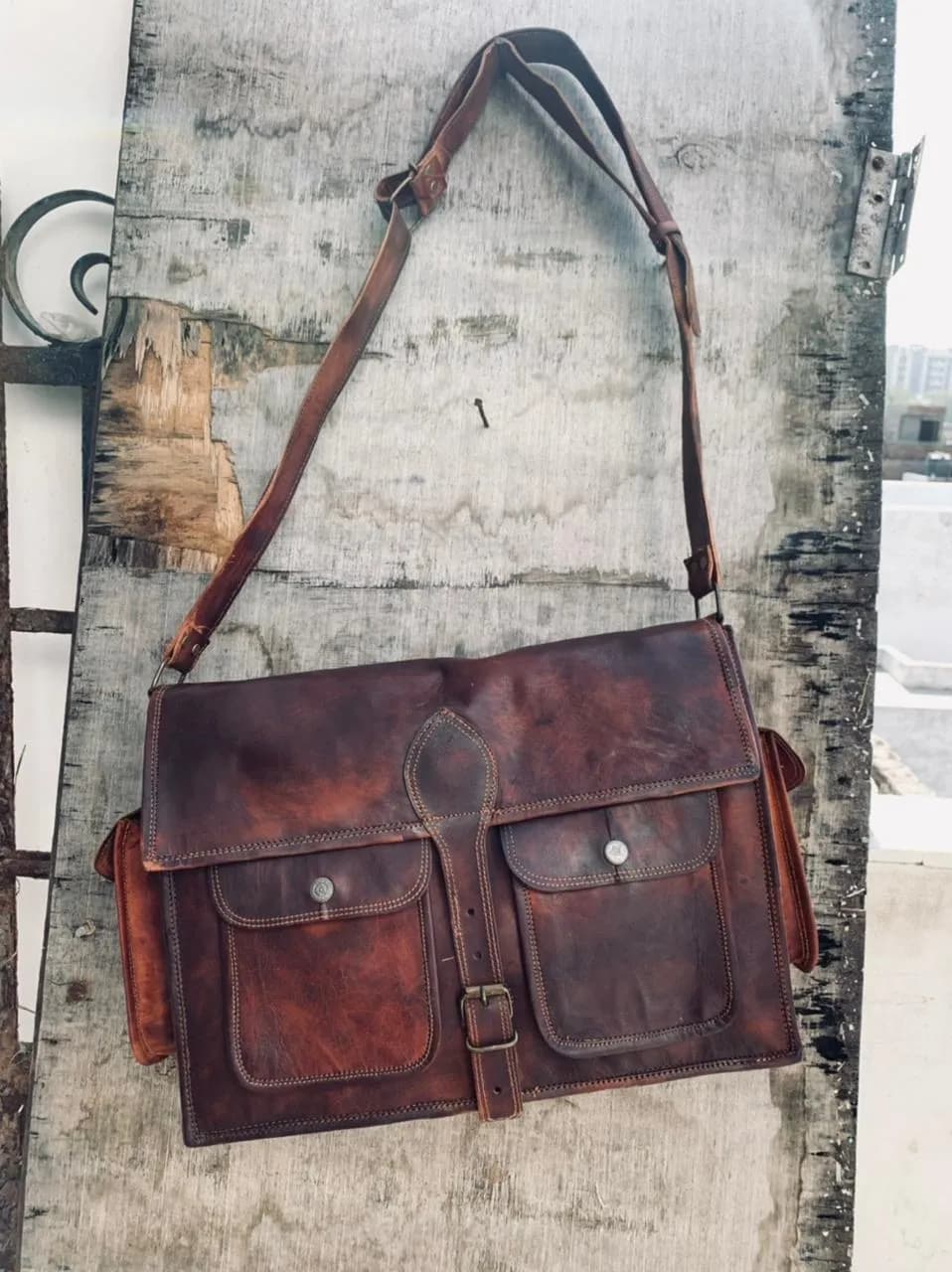 handcrafted ND leather bag with pocket 11*15 thumbnail 5
