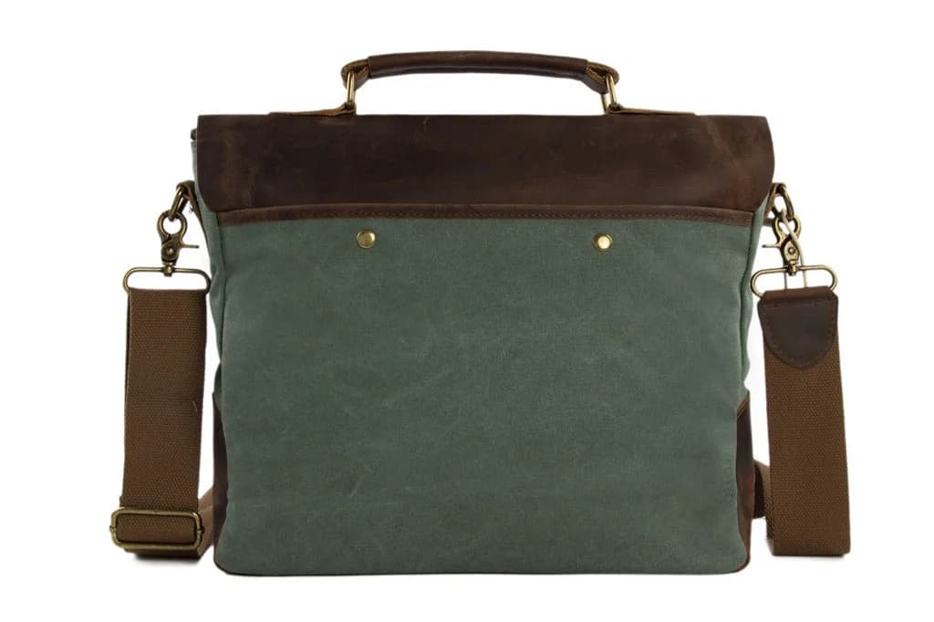 IndiFash - 11*15″ Handcrafted Canvas+ Goat Leather Laptop Bag | 100% Genuine Leather thumbnail 3