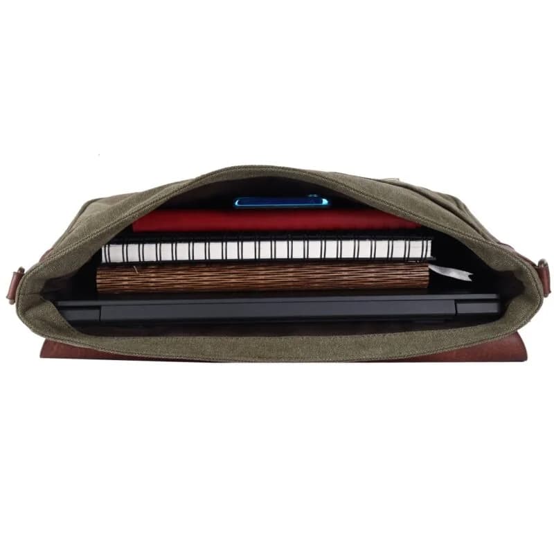 IndiFash - 11*15″ Handcrafted Canvas+ Goat Leather Laptop Bag | 100% Genuine Leather thumbnail 4