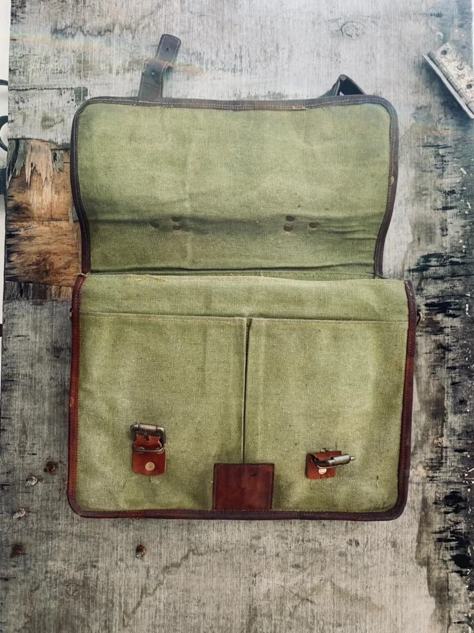 IndiFash - 11*15″ Handcrafted Canvas+ Goat Leather Laptop Bag | 100% Genuine Leather thumbnail 5