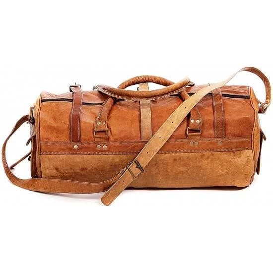 IndiFash - 3 Outer Pockets 24″ (Expandable) Edge Handcrafted Duffle Goat Leather Bag thumbnail 3