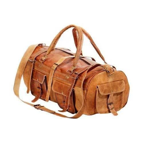 IndiFash - 3 Outer Pockets 24″ (Expandable) Edge Handcrafted Duffle Goat Leather Bag thumbnail 5