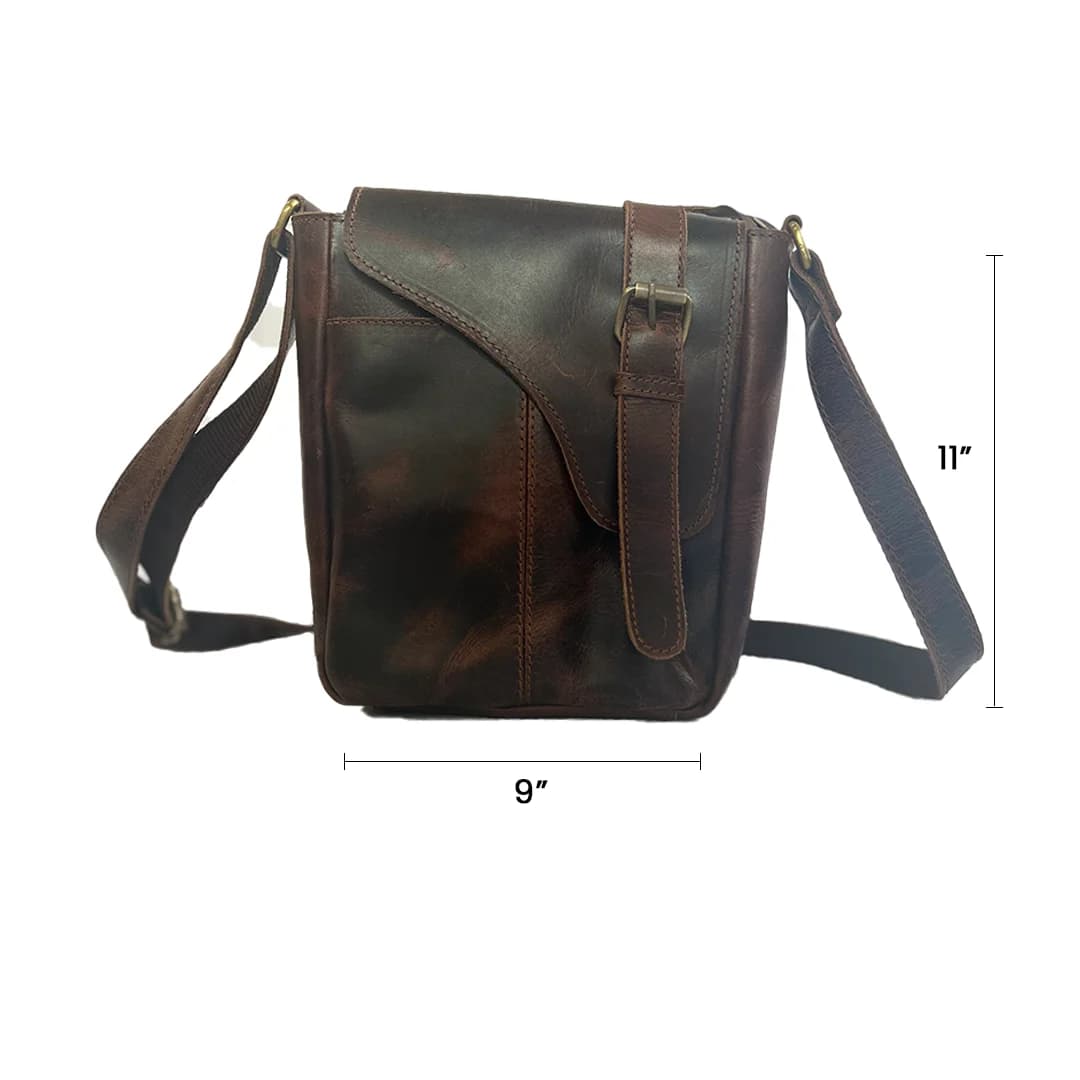 IndiFash - 9 Inch Buffalo dark brown Leather Sling Bag | 100% Genuine Leather thumbnail 3