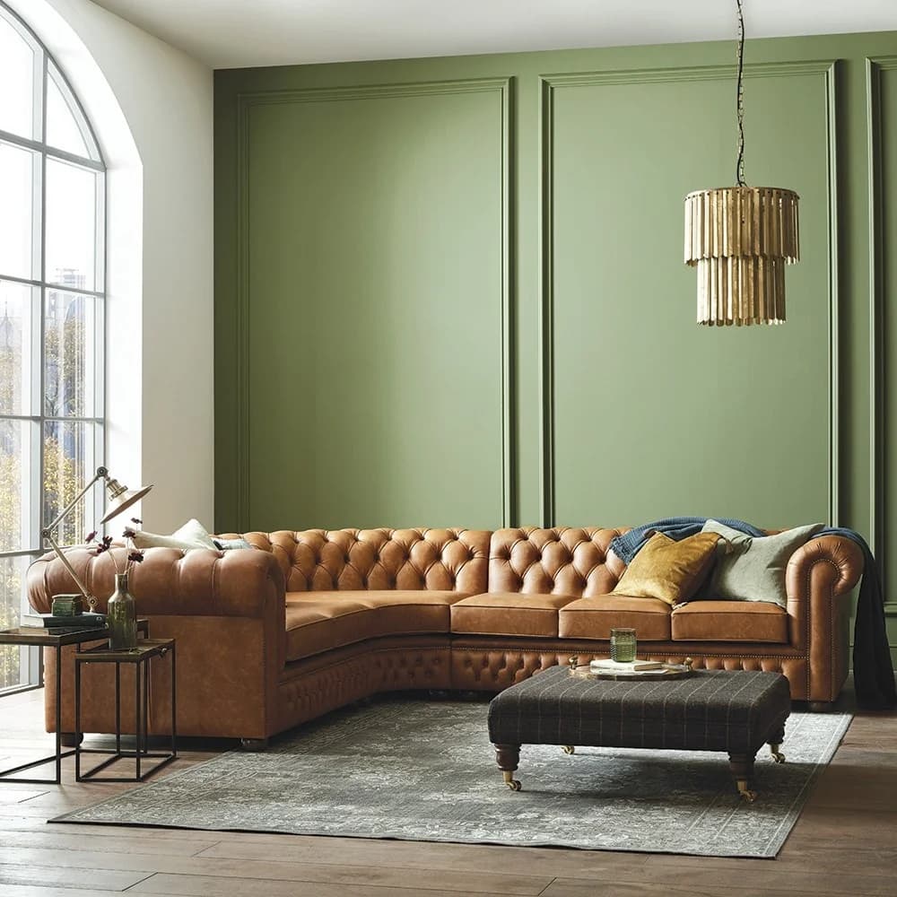IndiFash Cognac Brown L shape Chesterfield Sofa