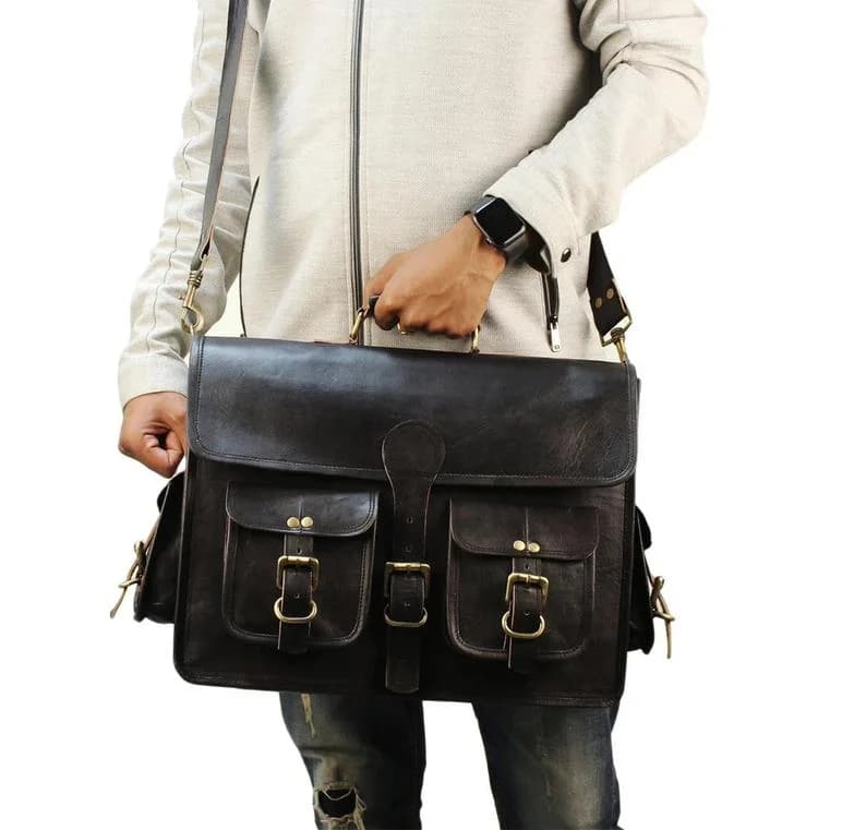 IndiFash Combo - 4 Pockets Handcrafted Leather Bag& wallet | 100% Genuine Leather thumbnail 6