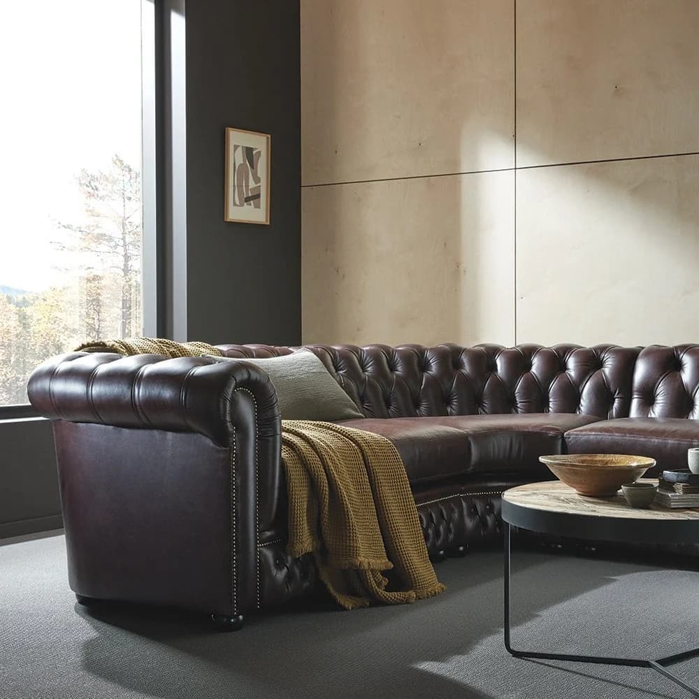 IndiFash Deep Brown L shape Chesterfield Sofa thumbnail 2