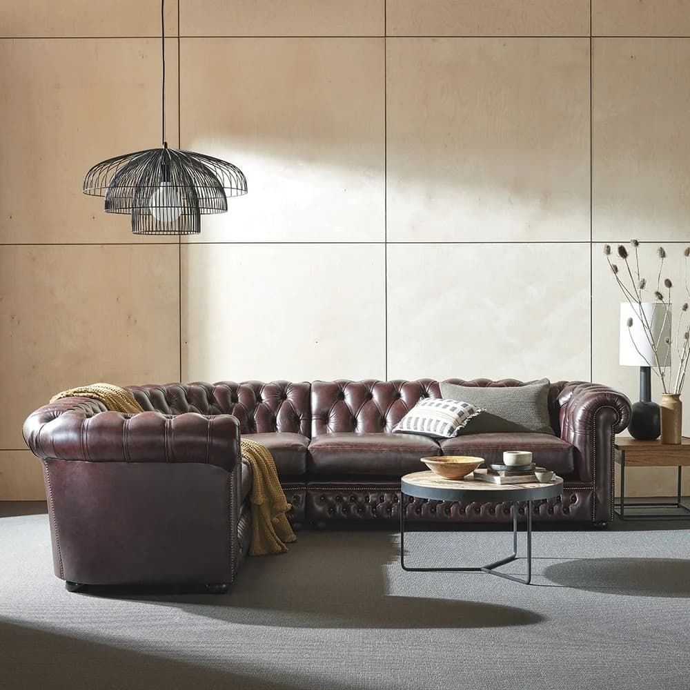 IndiFash Deep Brown L shape Chesterfield Sofa thumbnail 4