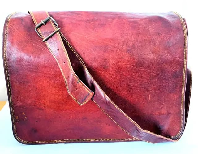IndiFash - Full Flap Plain Handcrafted Leather laptop Bag | 100% Genuine Leather|11*15 thumbnail 2