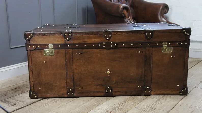 IndiFash Handmade Bridle Leather Coffee Table Trunk thumbnail 4
