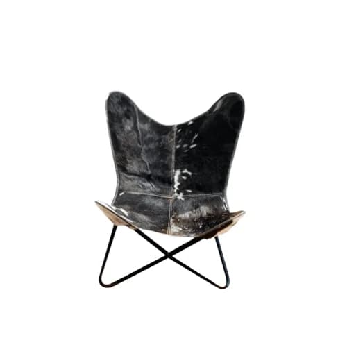 IndiFash Handmade Hairon Leather Butterfly Chair Black Colour