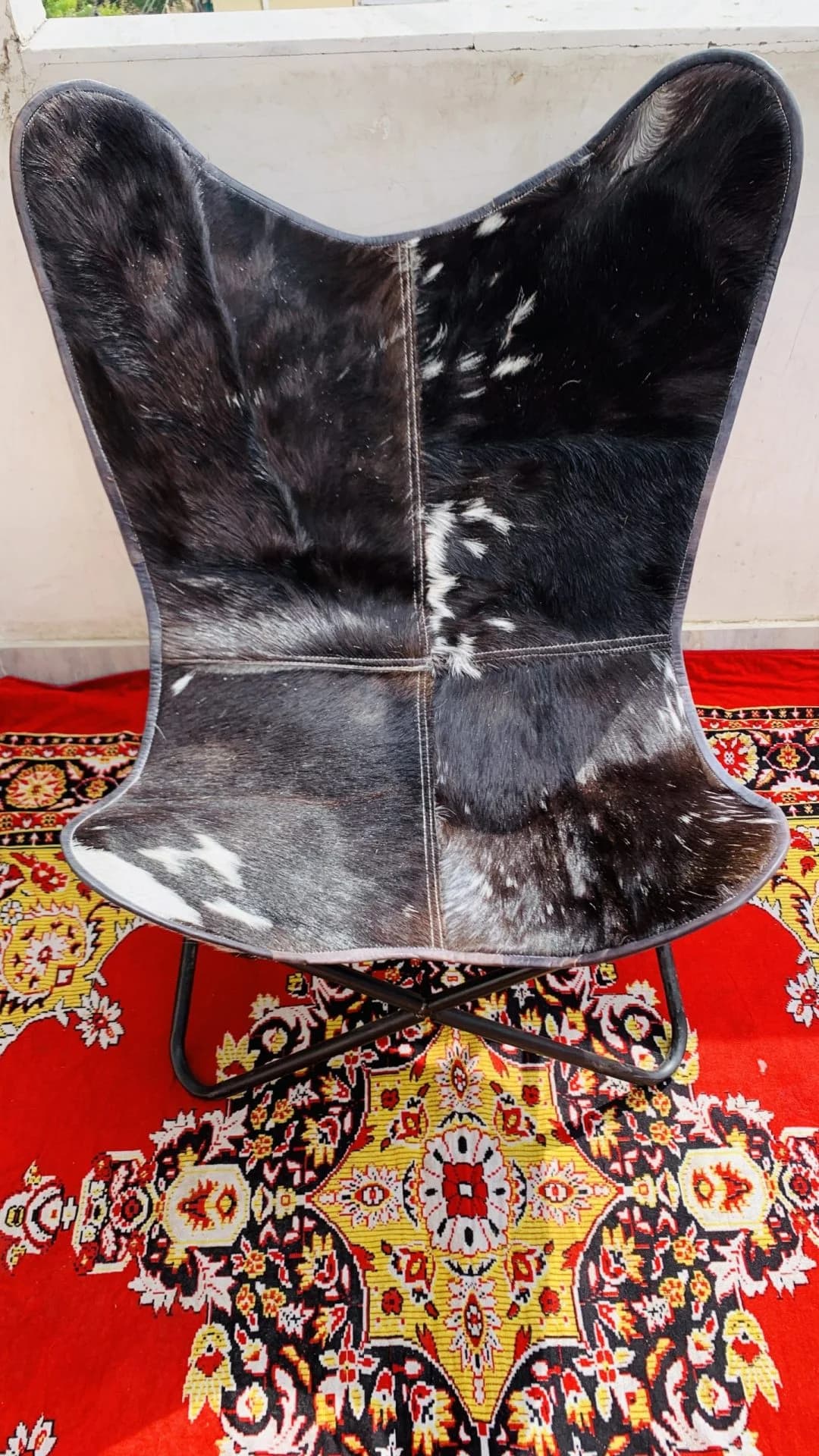 IndiFash Handmade Hairon Leather Butterfly Chair Black Colour thumbnail 4