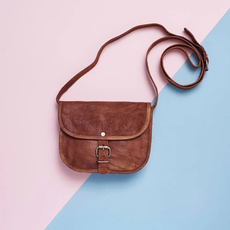 IndiFash - 5*7 Inch Plain Handcrafted Goat Leather Sling Bag | 100% Genuine Leather thumbnail 3