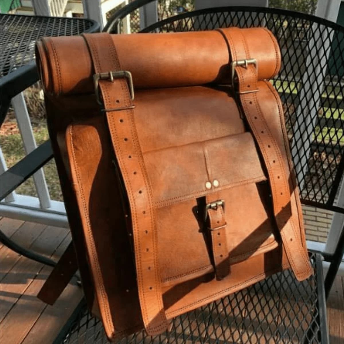 IndiFash - 11 x 20 x 4 Inch 100% Genuine Roll Leather Shoulder Backpack | Unisex thumbnail 3