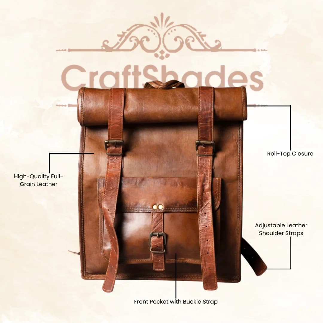 IndiFash - 12 x 16 x 20 Inch 100% Genuine Roll Leather Shoulder Backpack | Unisex thumbnail 2