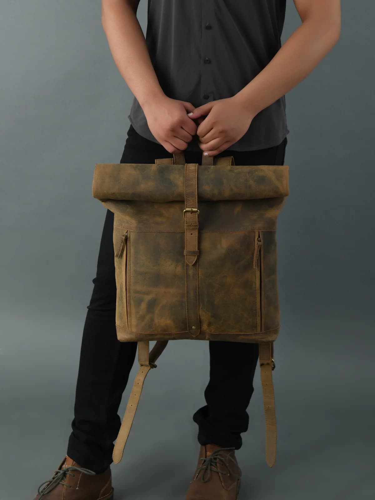 IndiFash Vintage buffalo leather backpack for men’s & womens thumbnail 8
