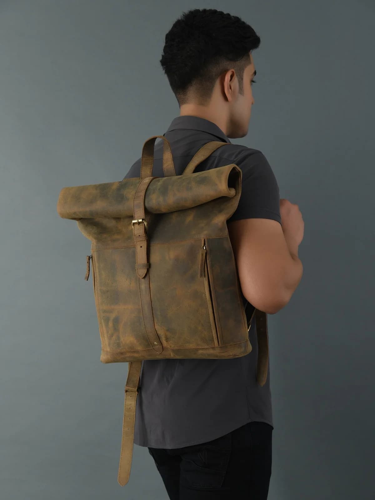 IndiFash Vintage buffalo leather backpack for men’s & womens thumbnail 9