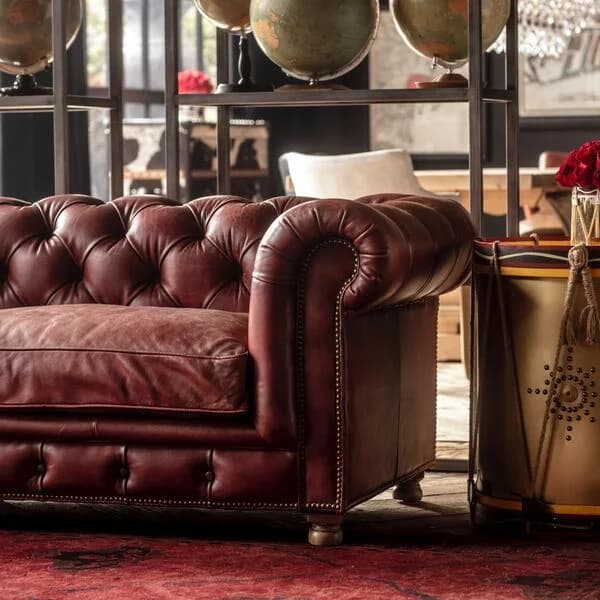 IndiFash Vintage Brown Four Seater Chesterfield Sofa thumbnail 2