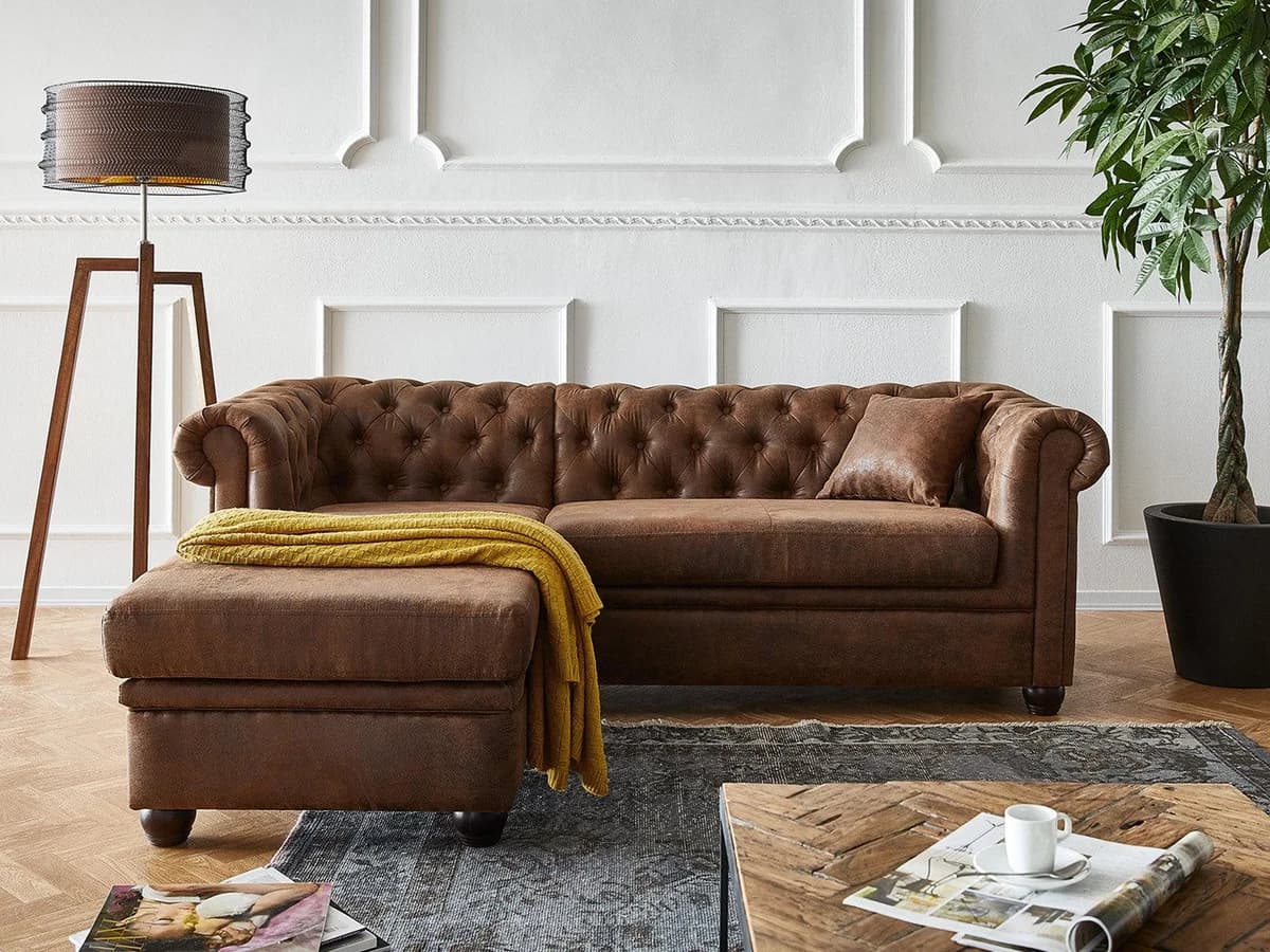 IndiFash Vintage Chesterfield Brown Ottoman Left