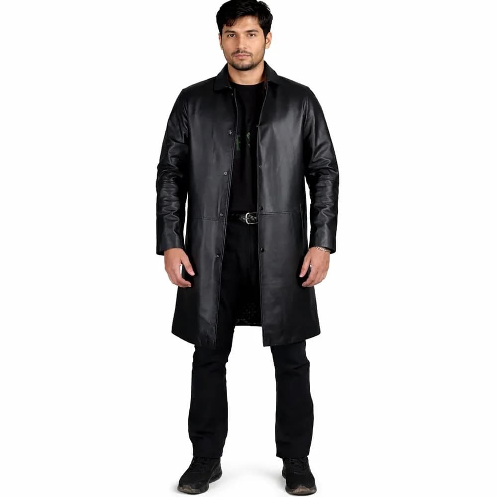 Jahaan Genuine Leather Long Trenchcoat Jacket for Men
