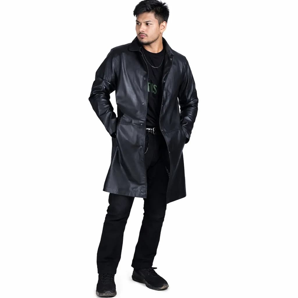 Jahaan Genuine Leather Long Trenchcoat Jacket for Men thumbnail 2