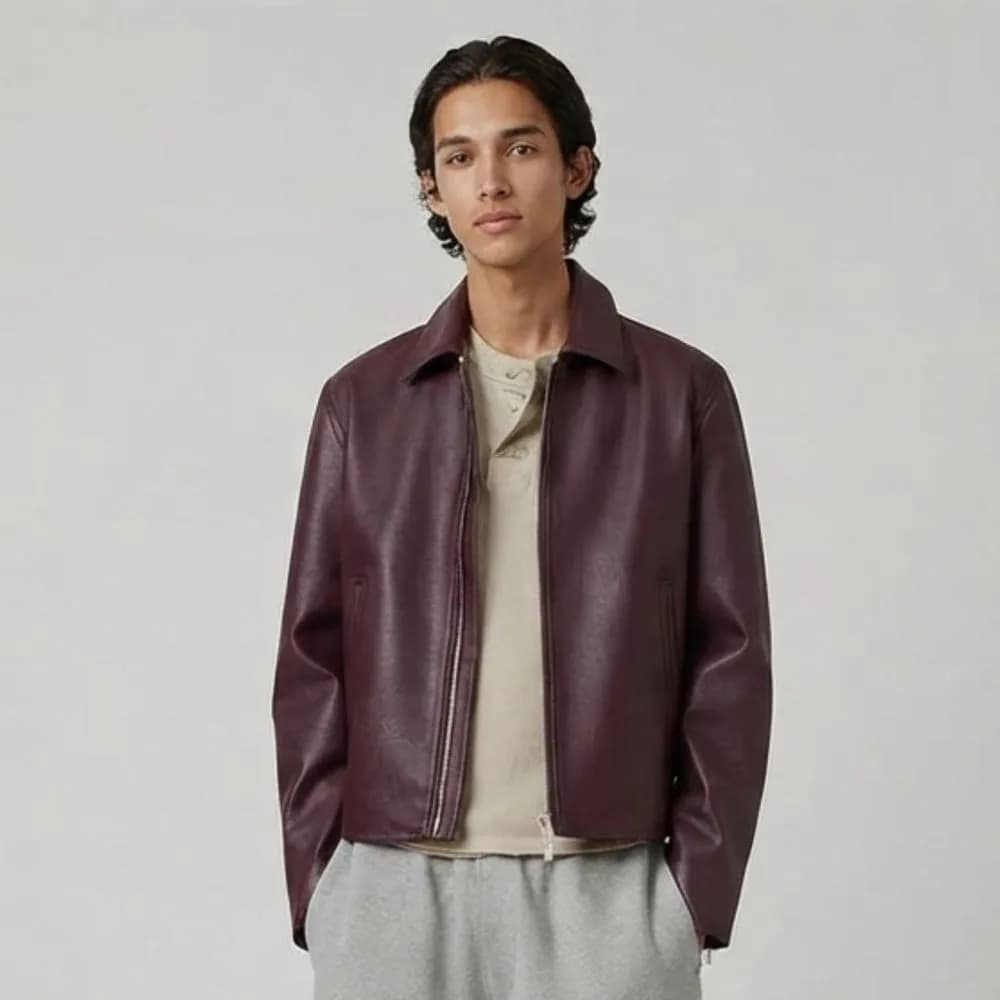 Kair Boxy Burgandy Genuine Leather Jacket For Men
