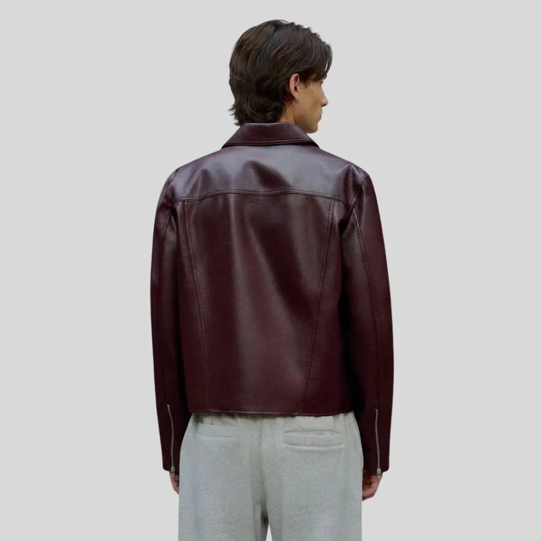 Kair Boxy Burgandy Genuine Leather Jacket For Men thumbnail 2
