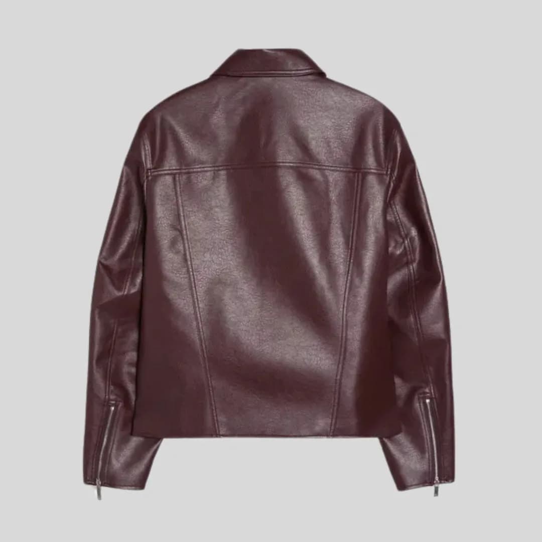 Kair Boxy Burgandy Genuine Leather Jacket For Men thumbnail 4