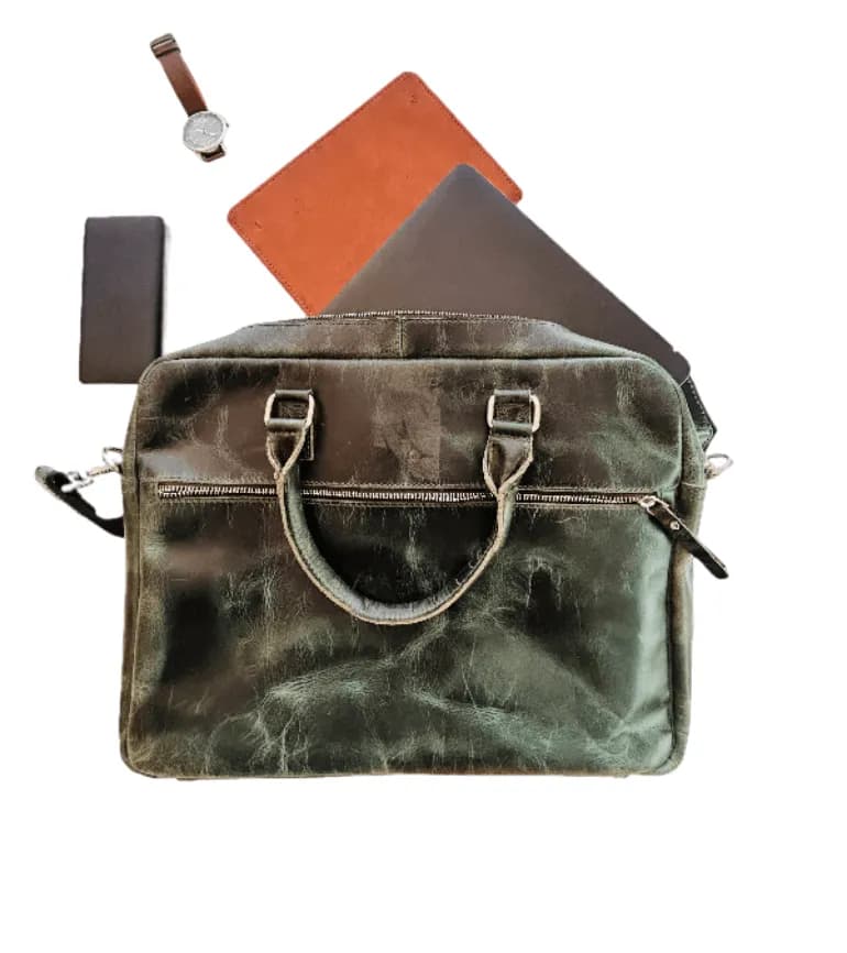 Laptop Green leather Bag thumbnail 2