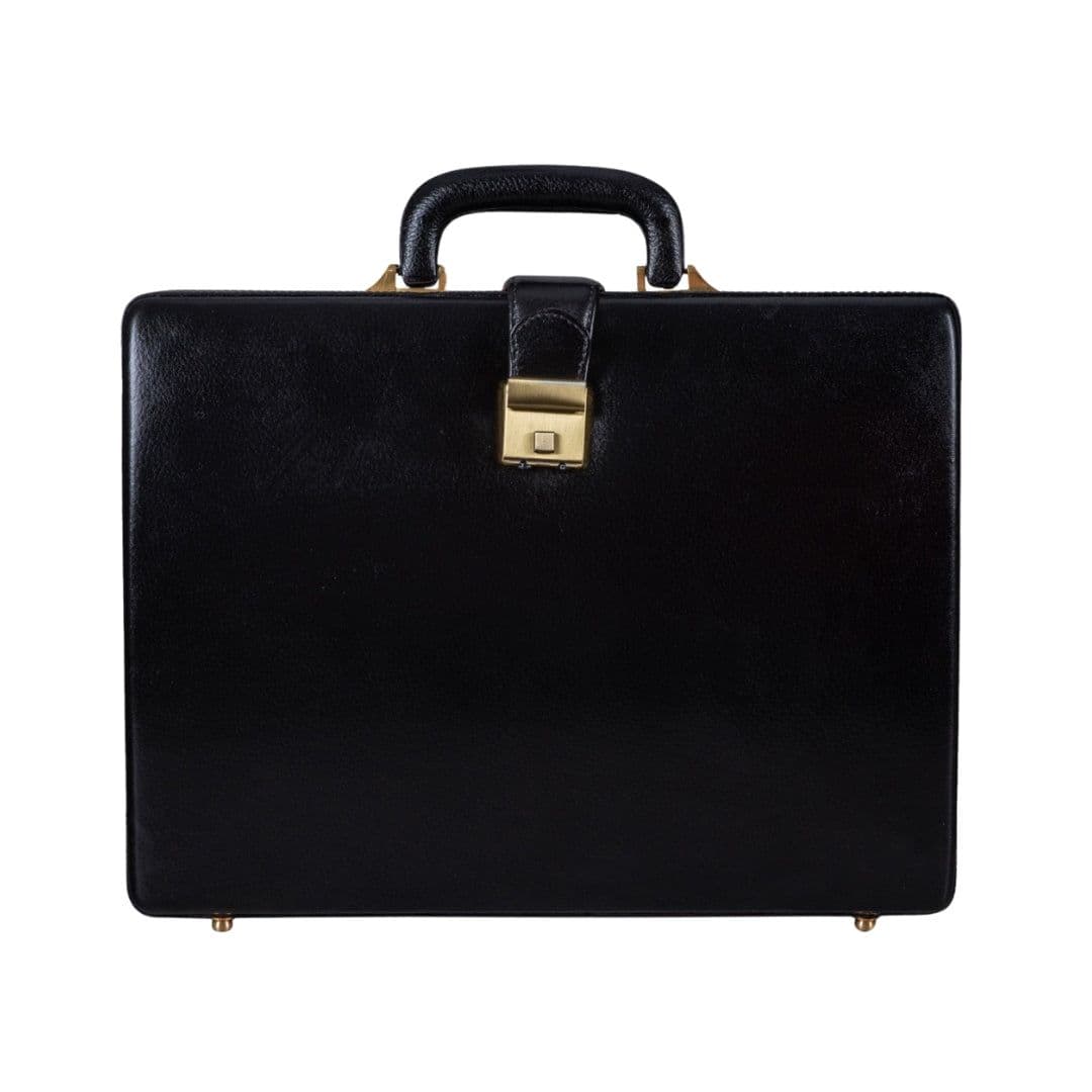 Leather Executive Men's Leather Attache Briefcase, Black
