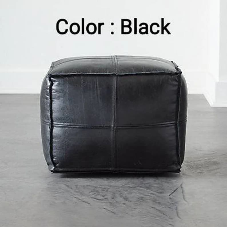 Leather moroccan pouf ottoman for Home by IndiFash thumbnail 12