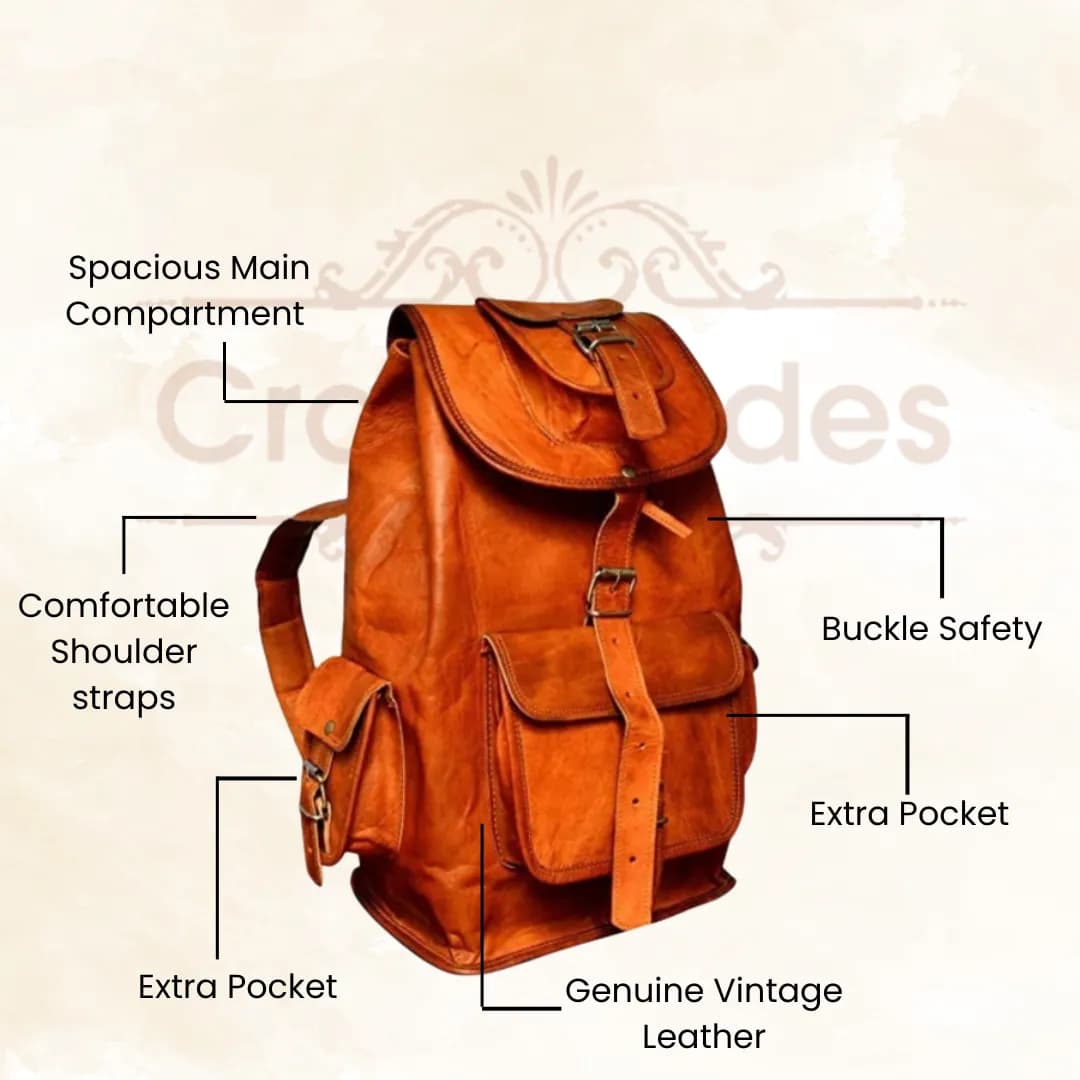 IndiFash - 13*18 Inch Goat Leather Backpack bag For Girls And Boys | 100% Genuine Leather thumbnail 4