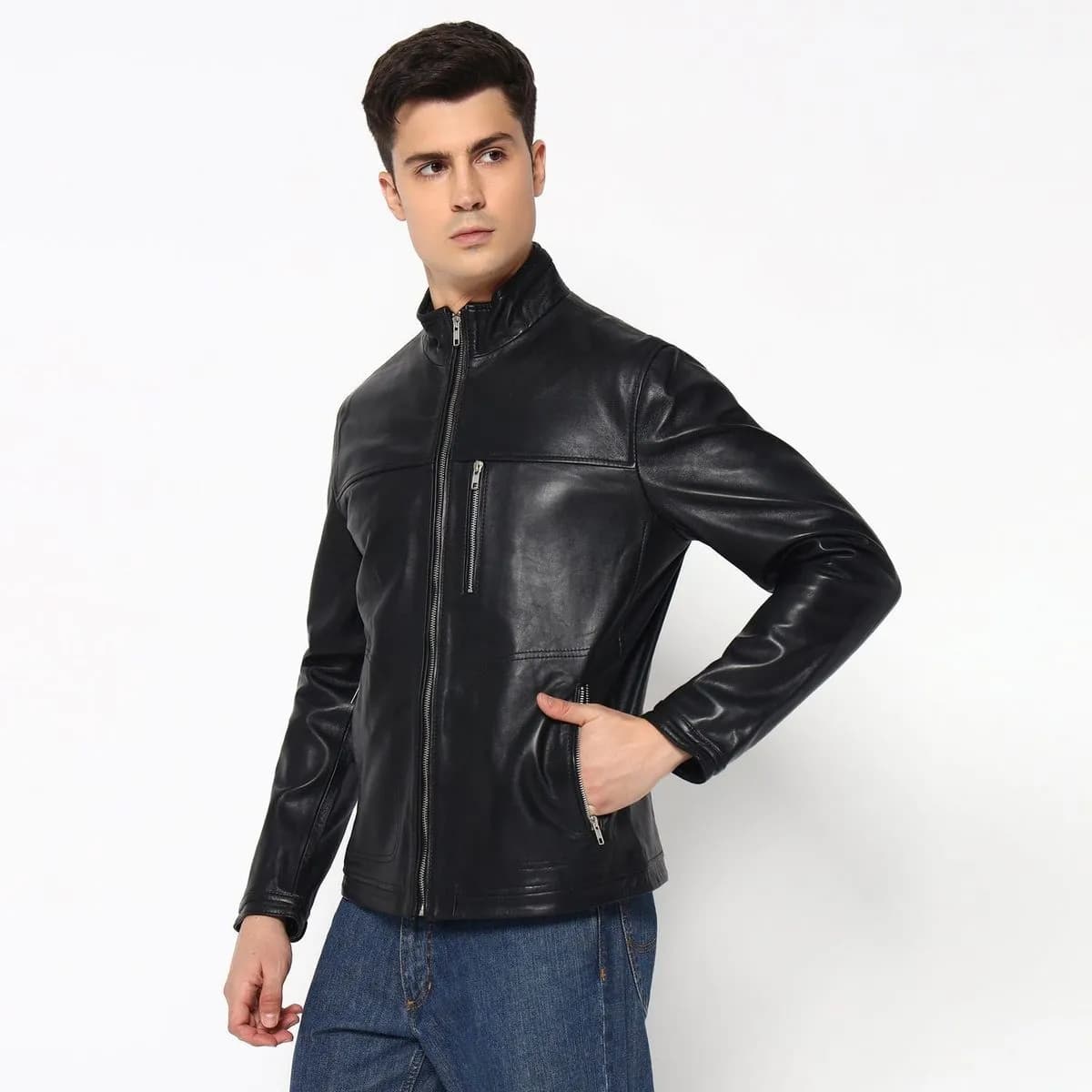 Luxe Black Men's Leather Jacket thumbnail 4