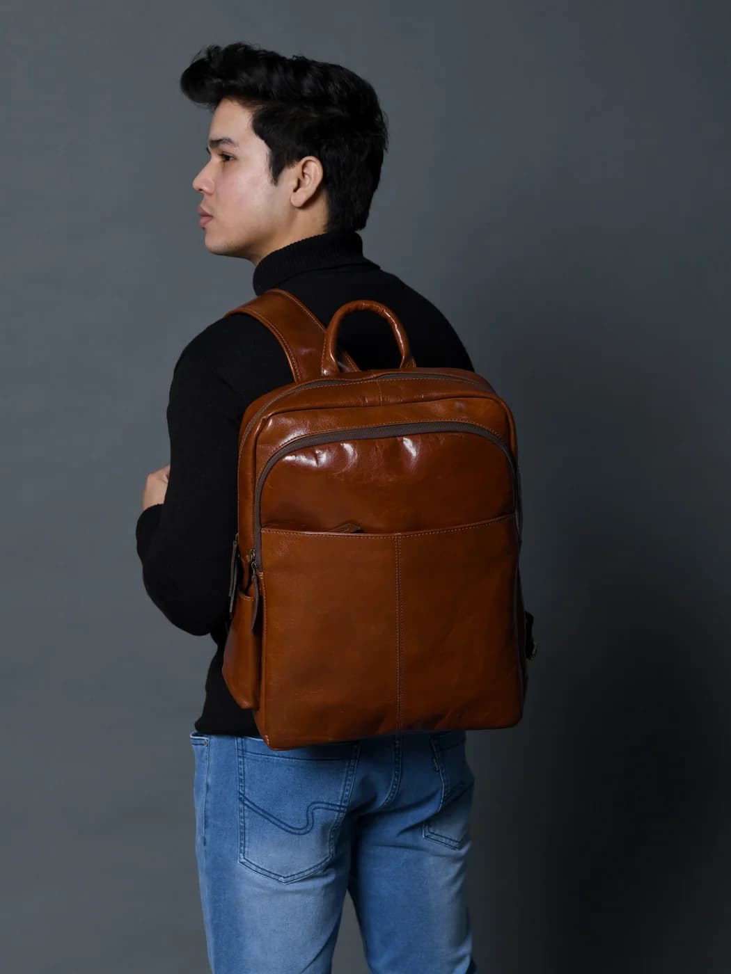 Luxury Italian Leather Backpack, Tan thumbnail 2