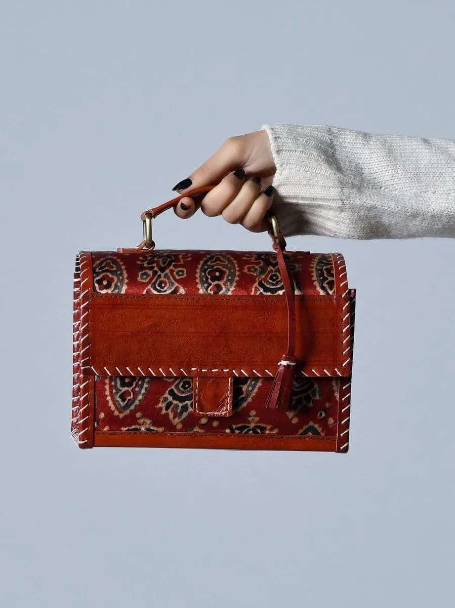 Maroon Mystique Ajrakh Satchel Purse thumbnail 5