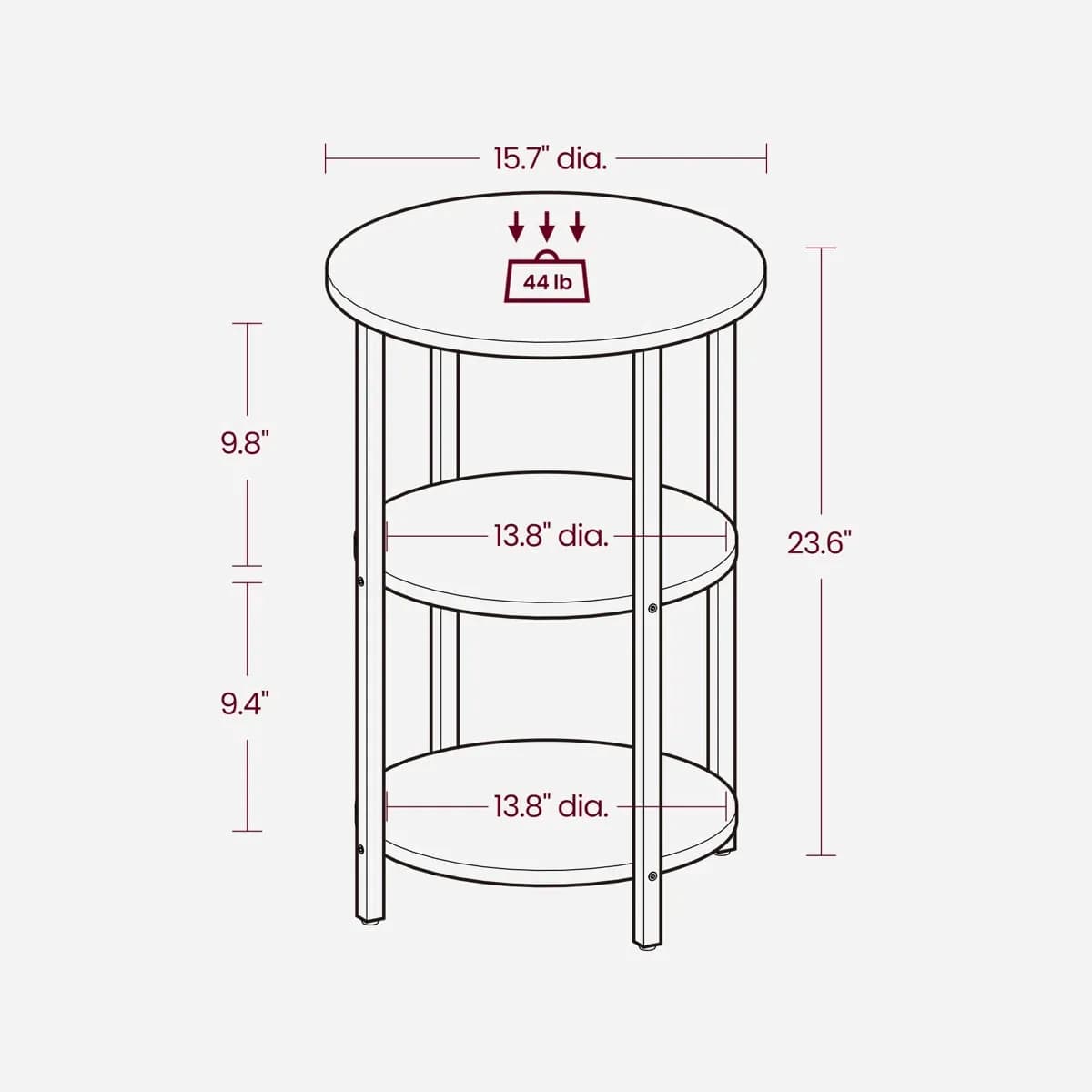 Mauch Round End Table with 3-Tier Storage Shelves thumbnail 3