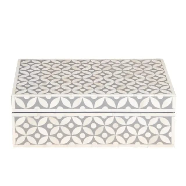 Bone Inlay Box - Medium Grey Geometric