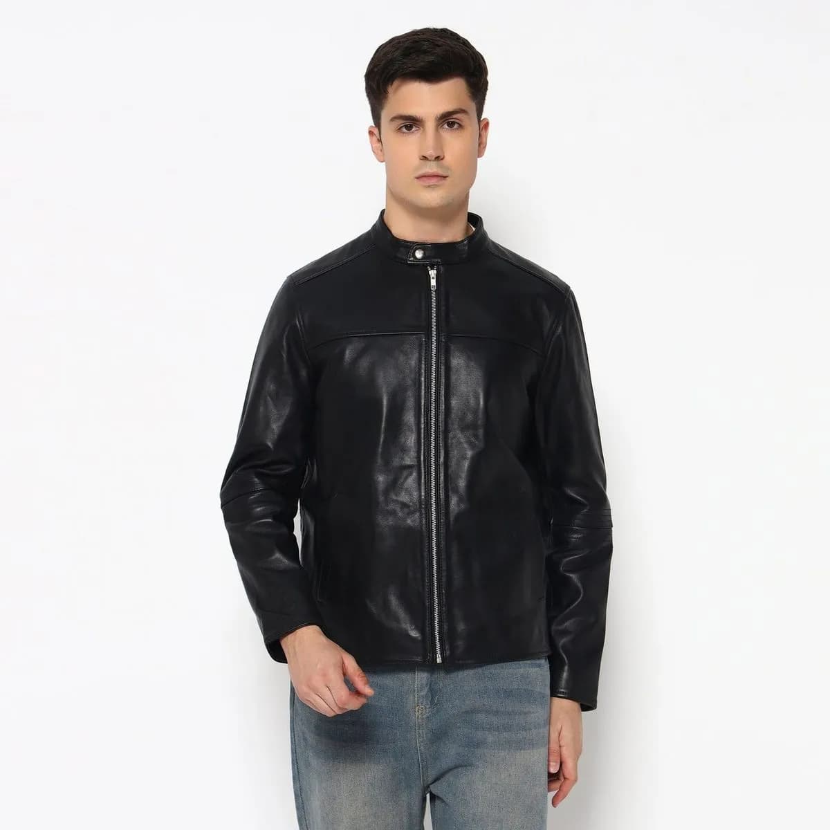 Men’S Timeless Plain Black Leather Jacket