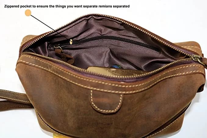 Men’s Buffalo Genuine Leather Toiletry Bag Dopp Kit Shaving Bags thumbnail 2
