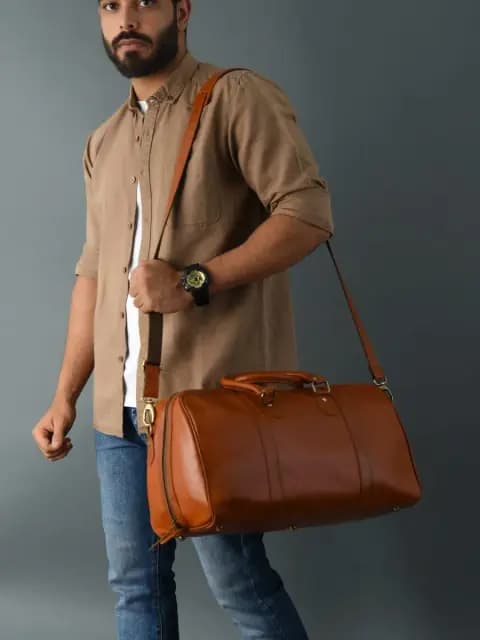 IndiFash Vintage Leather men’s Travel Duffle luggage Bag Brown thumbnail 2