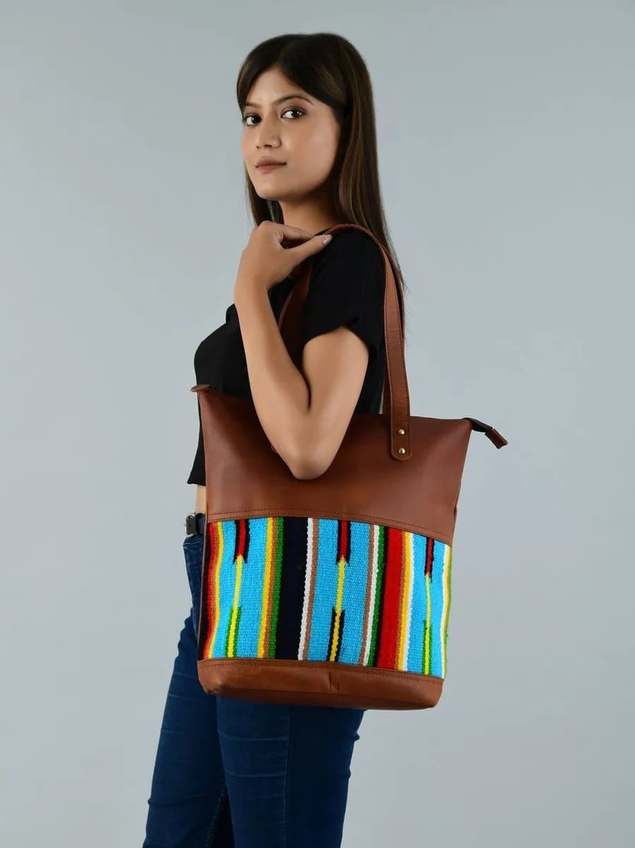 Multicoloured Leather Tote Bag thumbnail 4