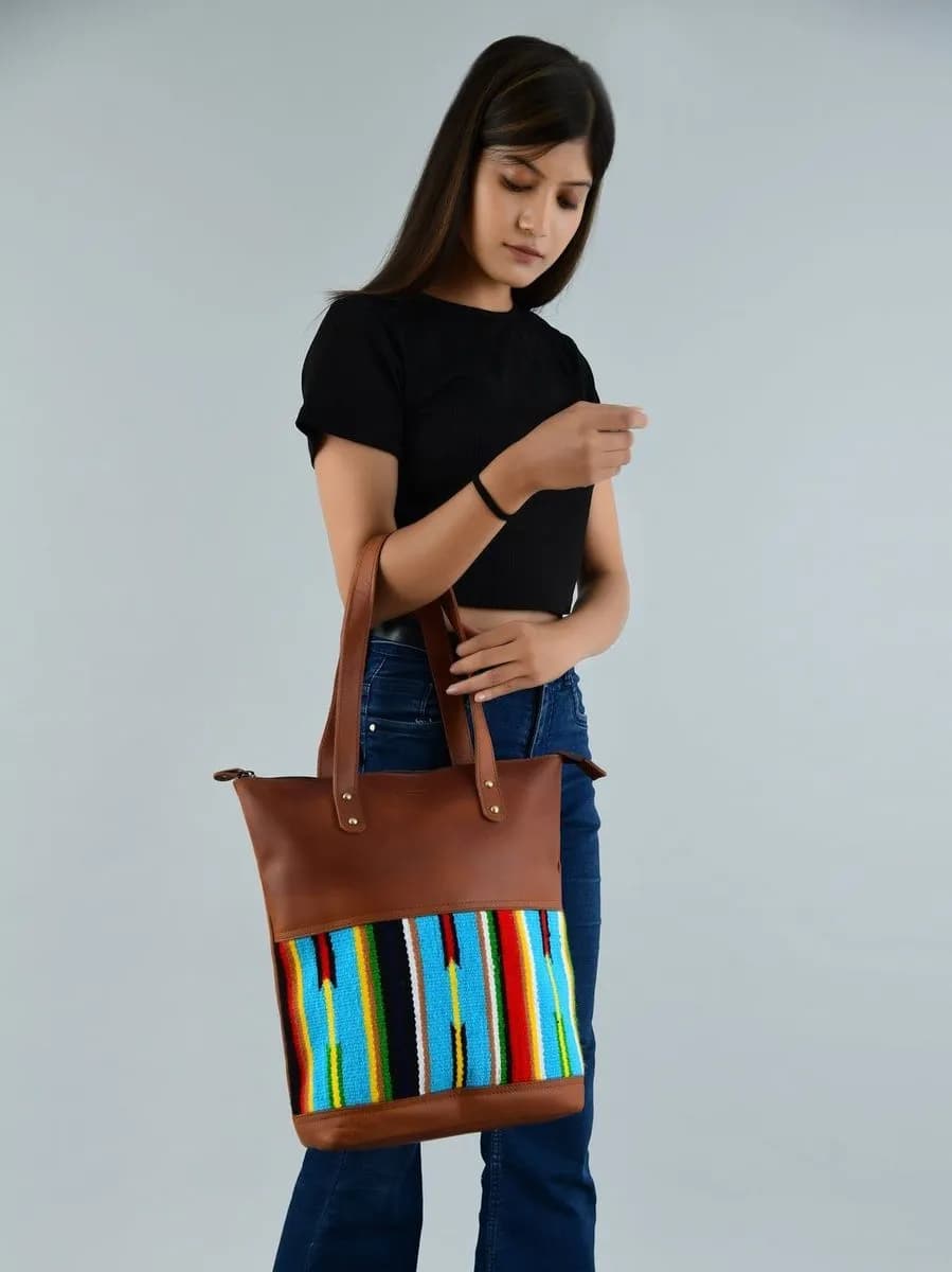 Multicoloured Leather Tote Bag thumbnail 7