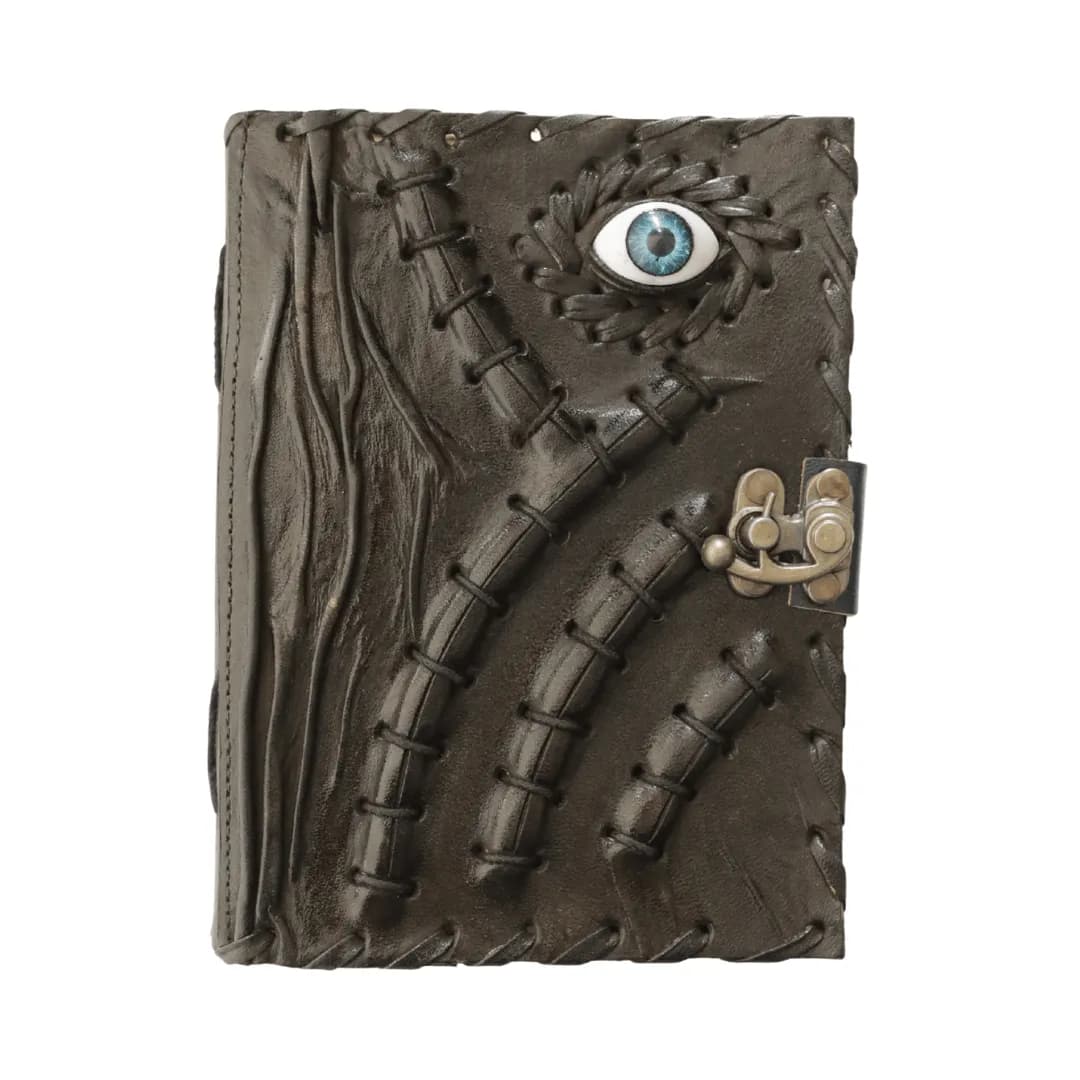 Mystic Evil Eye Hand-Stitched Leather Diary with Antique Lock thumbnail 4